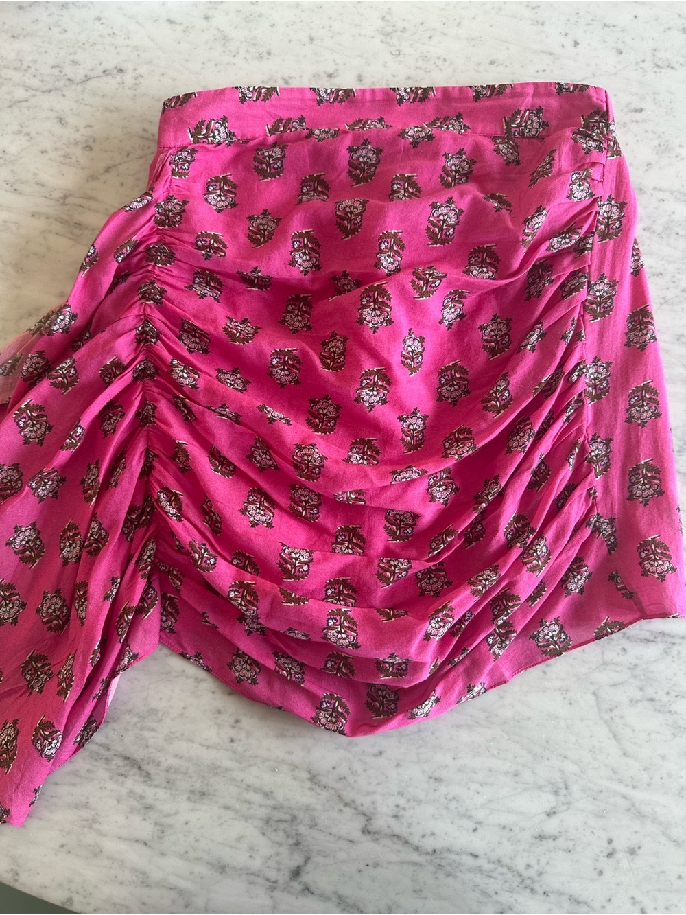 RHODE Pink Printed Ruched Mini Skirt